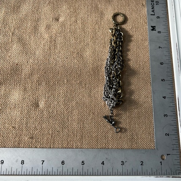Mixed metal silver tone chain link chunky bracelet key toggle easy closure heavy - Picture 2 of 5